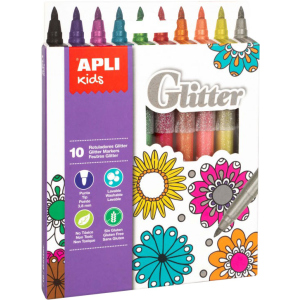 Набір маркерів Apli Kids Glitter з блискітками 10 кольорів (18218) (8410782182184) ТОП в Вінниці