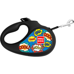 Повідець-рулетка для собак Collar WAUDOG R-leash, малюнок "ВАУ", XS, до 12 кг, 3 м, світловідбивна стрічка (8123-0087-01) в Вінниці