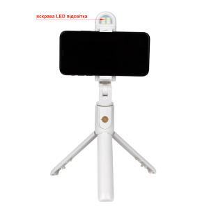 Селфи-монопод с подсветкой APEXEL LED Selfie Stick K10-S white лучшая модель в Виннице