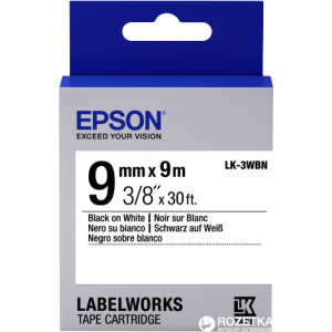 Картридж зі стрічкою Epson LabelWorks LK3WBN 9 мм/9 м Black/White (C53S653003) в Вінниці