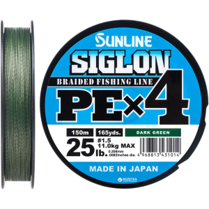 Шнур Sunline Siglon PE х4 150 м # 1.5/0.209 мм 11 кг Темно-зеленый (16580921) в Виннице