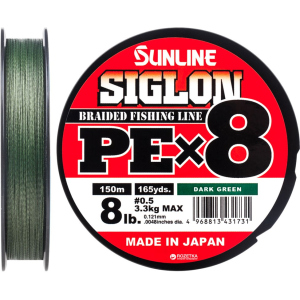 Шнур Sunline Siglon PE х8 150 м # 0.5/0.121 мм 3.3 кг Темно-зеленый (16580974) лучшая модель в Виннице