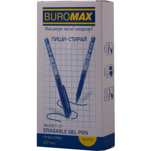 Набір гелевих ручок Buromax Erase Slim Пиши-прай 0.7 мм Синій корпус 12 шт (BM.8301-01) краща модель в Вінниці