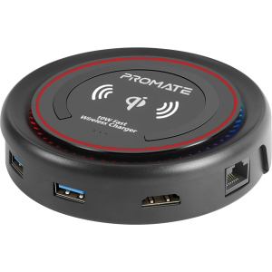 Док-станция 6-в-1 Promate CenterHub USB-C PD/10W Wireless Charger/HDMI/2xUSB 3.0/USB-C 3.1/RJ45 Maroon (centerhub.maroon) надежный