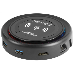 хорошая модель Док-станция 6-в-1 Promate CenterHub USB-C PD/10W Wireless Charger/HDMI/2xUSB 3.0/USB-C 3.1/RJ45 Black (centerhub.black)