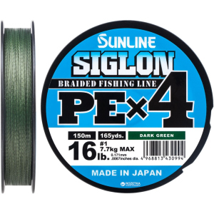 хороша модель Шнур Sunline Siglon PE х4 150 м # 1.0/0.171 мм 7.7 кг Темно-зелений (16580919)