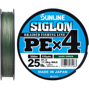 Шнур Sunline Siglon PE х4 300 м # 1.5/0.209 мм 11 кг Темно-зелений (16580948) в Вінниці