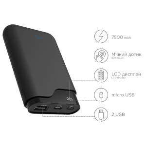 УМБ Ergo 7500 mAh Type-C Rubber Black (LI-U3) ТОП в Вінниці