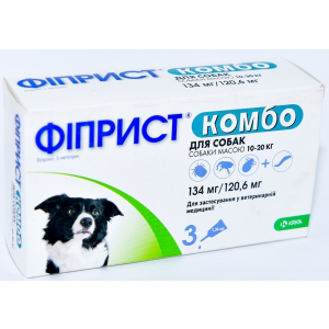 Краплі від бліх та кліщів KRKA Фіприст Комбо на холку 3 піпетки по 1,34 мл для собак масою тіла 10-20 кг (3838989645540) в Вінниці