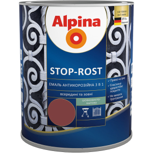 Емаль Alpina Stop-Rost 3 в 1 Ral 3011 Шовковисто-матова 0.75 л Червоно-коричнева (948103634) в Вінниці