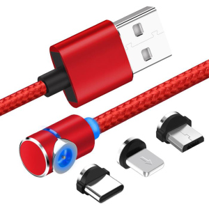 Магнітний кабель USB XoKo SC-370 Magneto Game Red 3 в 1 - Lightning, Micro USB, Type-C 1 м (SC-370MGNT-RD) краща модель в Вінниці