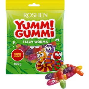 Упаковка цукерок Roshen желейних Yummi Gummi Worms 100 г х 22 шт (4823077622182) ТОП в Вінниці