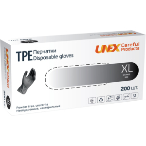 Перчатки одноразовые нестерильные, неопудренные TPE Unex Medical Products размер XL 200 шт. — 100 пар Чорные (77-52-1)