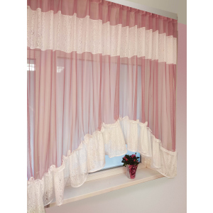 хорошая модель Тюль на кухню Декорин Флоранс Арка Белый с розовым 500х175 см (ROZ6400063461)