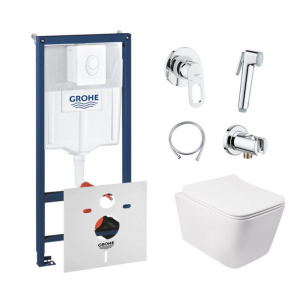 Комплект инсталляция Grohe Rapid SL 38722001 + унитаз с сиденьем Qtap Crow QT05335170W + набор для гигиенического душа со смесителем Grohe BauLoop 111042