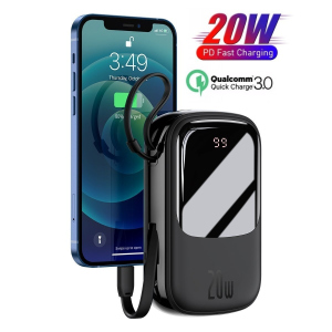 Павербанк Baseus Q Pow 20000 mAh 20W Quick Charge + кабель Lightning для iPhone/iPad/Samsung/Xiaomi/Huawei black лучшая модель в Виннице