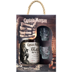 Ромовый напиток Captain Morgan Spiced Black 1 л 40% + 2 рюмки (4820178650991) в Виннице