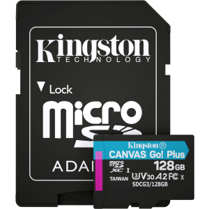 Kingston MicroSDXC 128GB Canvas Go! Plus Class 10 UHS-I U3 V30 A2 + SD-адаптер (SDCG3/128GB) надежный