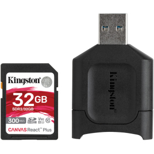 Kingston SDHC 32GB Canvas React Plus Class 10 UHS-II U3 ​​V90 + USB-кардридер (MLPR2/32GB) ТОП в Вінниці