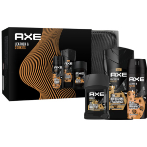 Подарочный набор AXE Leather and Cookies Гель для душа 250 мл + Аэрозоль 150 мл + Дезодорант-карандаш 50 мл + Косметичка (8720182991218) лучшая модель в Виннице