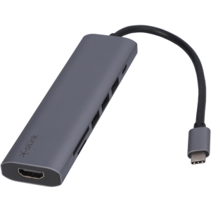 USB-хаб адаптер Ailink Aluminium 7 в 1 USB-C 4K HDMI Card Reader Hub Multi Port 100W PD c кабелем AI-CH7A Space Grey ТОП в Виннице