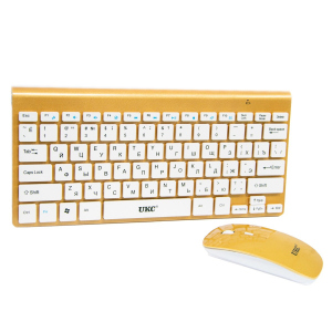 хорошая модель Набір бездротова клавіатура та миша UKC Multimedia Keyboard ZYG-902, Золотисті (VS7004856)