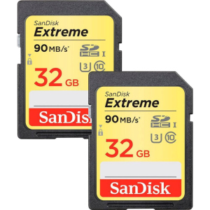 Комплект из 2-х карт SanDisk SDHC 4k Extreme 32GB C10 V30 UHS-I U3 (SDSDXVE-032G-GNCI2) рейтинг