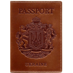 Новий Обкладинка для паспорта шкіряна з українським гербом BlankNote BN-OP-UA-k Коричнева краща модель в Вінниці