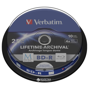 Verbatim M-Disc BD-R 25 GB 4x Cake 10 шт Printable (43825) лучшая модель в Виннице