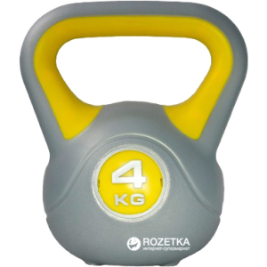 Kettel Bell LiveUp Plastic Kettel Bell 4 кг сірий/жовтий (LS2047-4) ТОП в Вінниці
