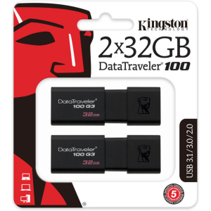 Kingston DataTraveler 100 G3 2x32GB USB 3.0 (DT100G3/32GB-2P) краща модель в Вінниці