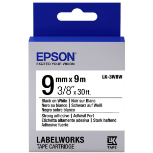 Картридж зі стрічкою Epson LabelWorks LK3WBW Strong Adhesive 9 мм 9 м Black/White (C53S653007) надійний