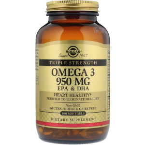 Жирные кислоты Solgar Omega-3 EPA, DHA Тройная Сила 950 мг 100 капсул (033984020580)